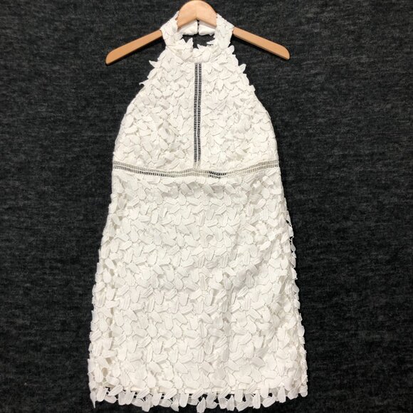 BARDOT Gemma White Lace Sleeveless Halter‎ Midi Dress Size L Bridal Wedding - Picture 2 of 5